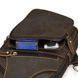 Sacoche en cuir de vache pour homme marron foncé poche avant