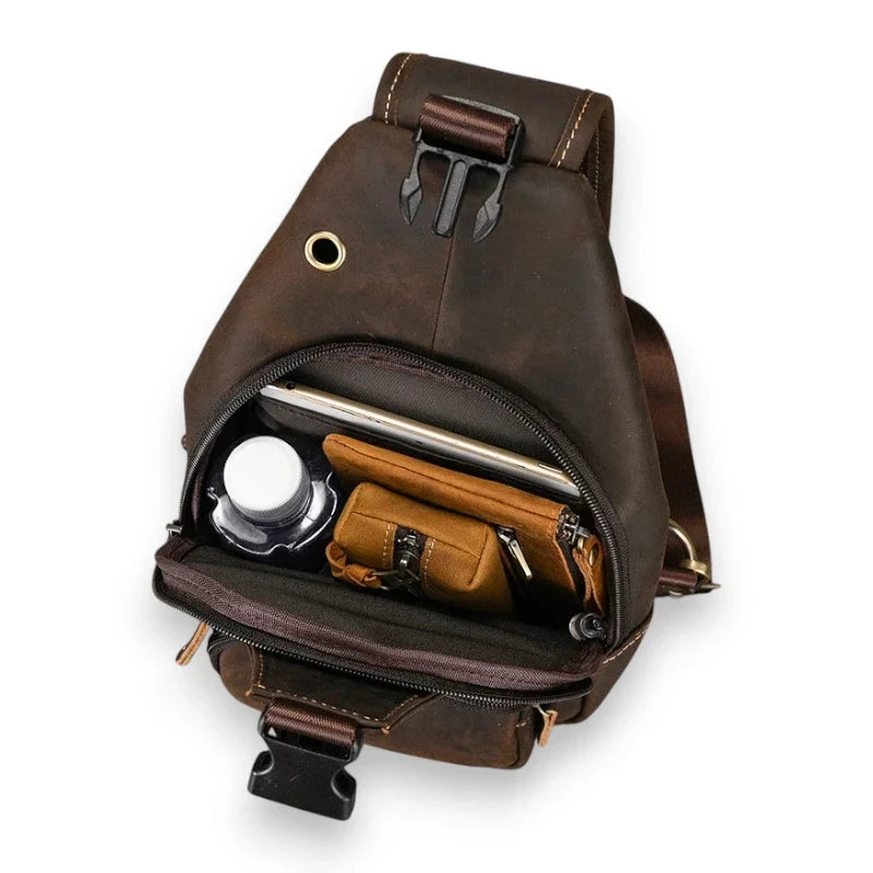 Sacoche en cuir de vache pour homme marron foncé rempli