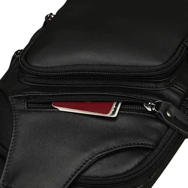 Sacoche en cuir de vache pour homme noire poche avant