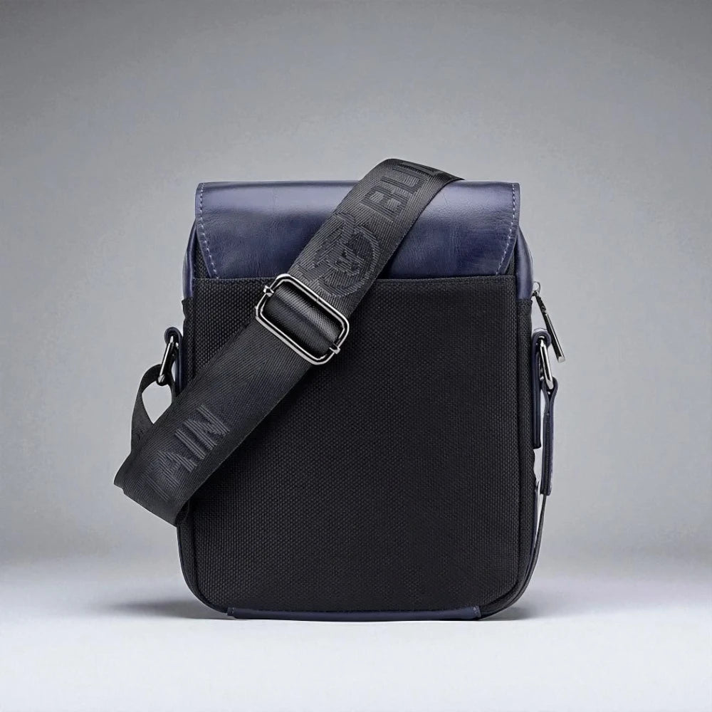 Sacoche en cuir homme bleue de dos