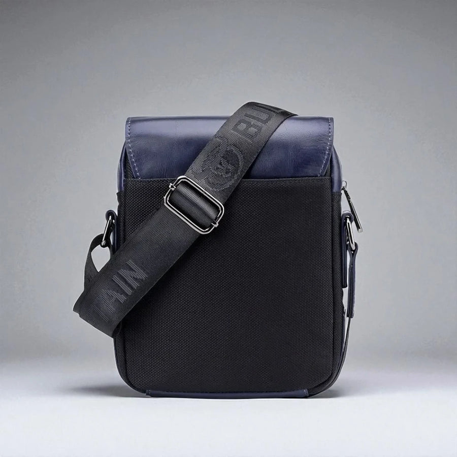 Sacoche en cuir homme bleue de dos