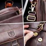 Sacoche homme bandoulière en cuir marron foncé, détails