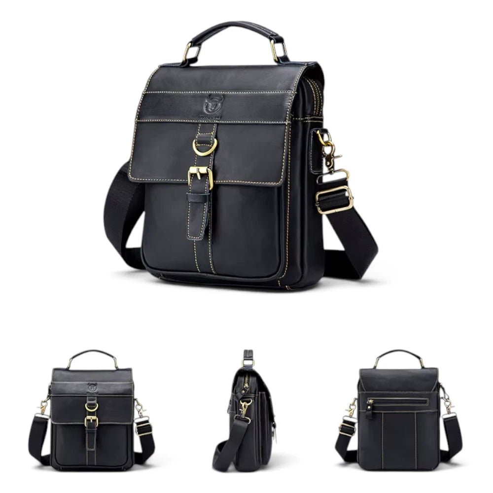 Sacoche homme bandoulière en cuir noir, 4 images