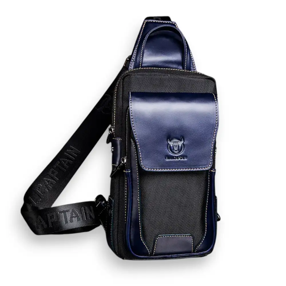 Sacoche homme cuir et tissu bleue