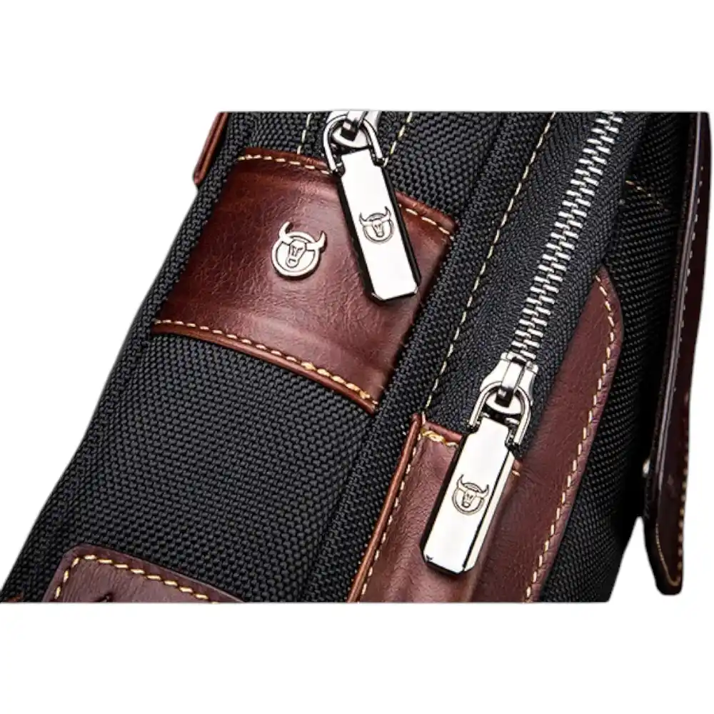 Sacoche homme cuir et tissu marron fermeture