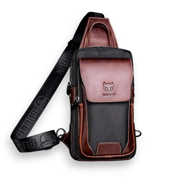 Sacoche homme cuir et tissu marron