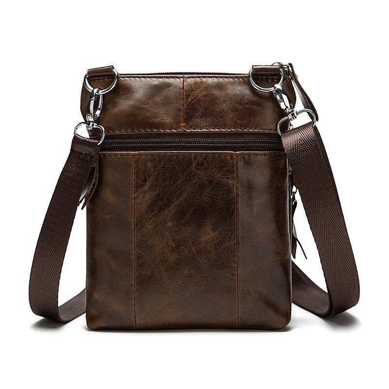Sacoche homme en cuir véritable de couleur marron, vue arrière