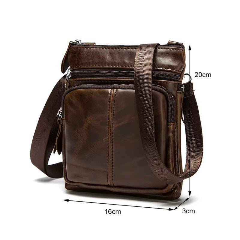 Sacoche homme en cuir véritable de couleur marron, dimensions