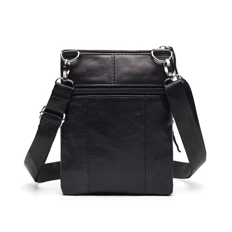 Sacoche homme en cuir véritable de couleur noire, vue arrière