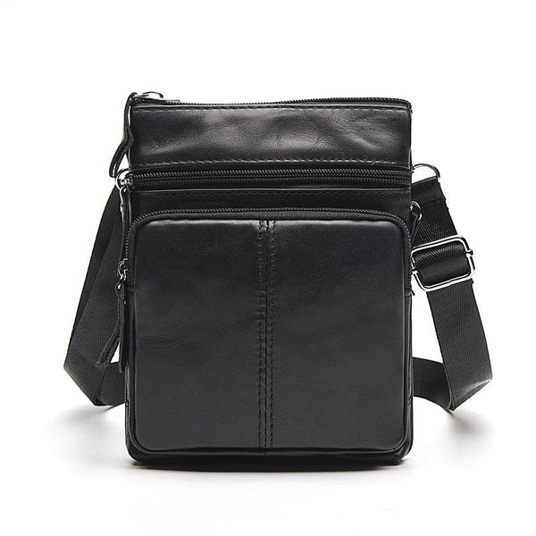 Sacoche homme en cuir véritable de couleur noire, vue de face