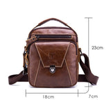 Sacoche homme en cuir véritable avec dimensions 18 (L) x 7 (P) x 23 (H) cm