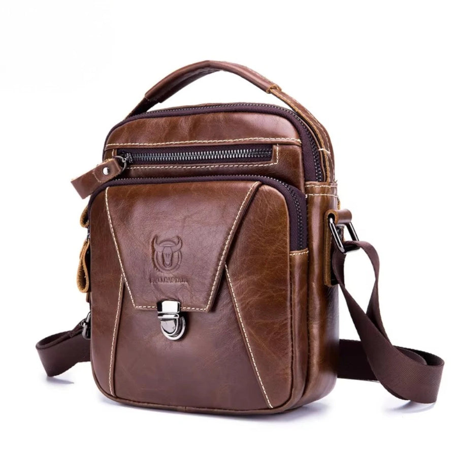Sacoche homme en cuir véritable marron, vue de face