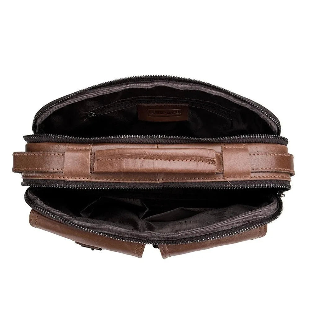 Sacoche homme cuir véritable au style vintage, vue intérieure des compartiments principaux