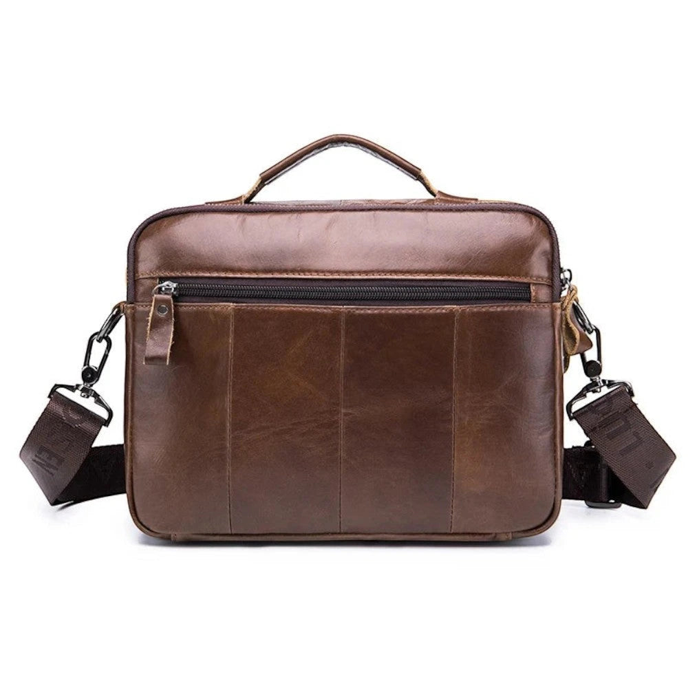 Sac bandoulière pour homme en cuir de vachette marron style rétro, vue arrière