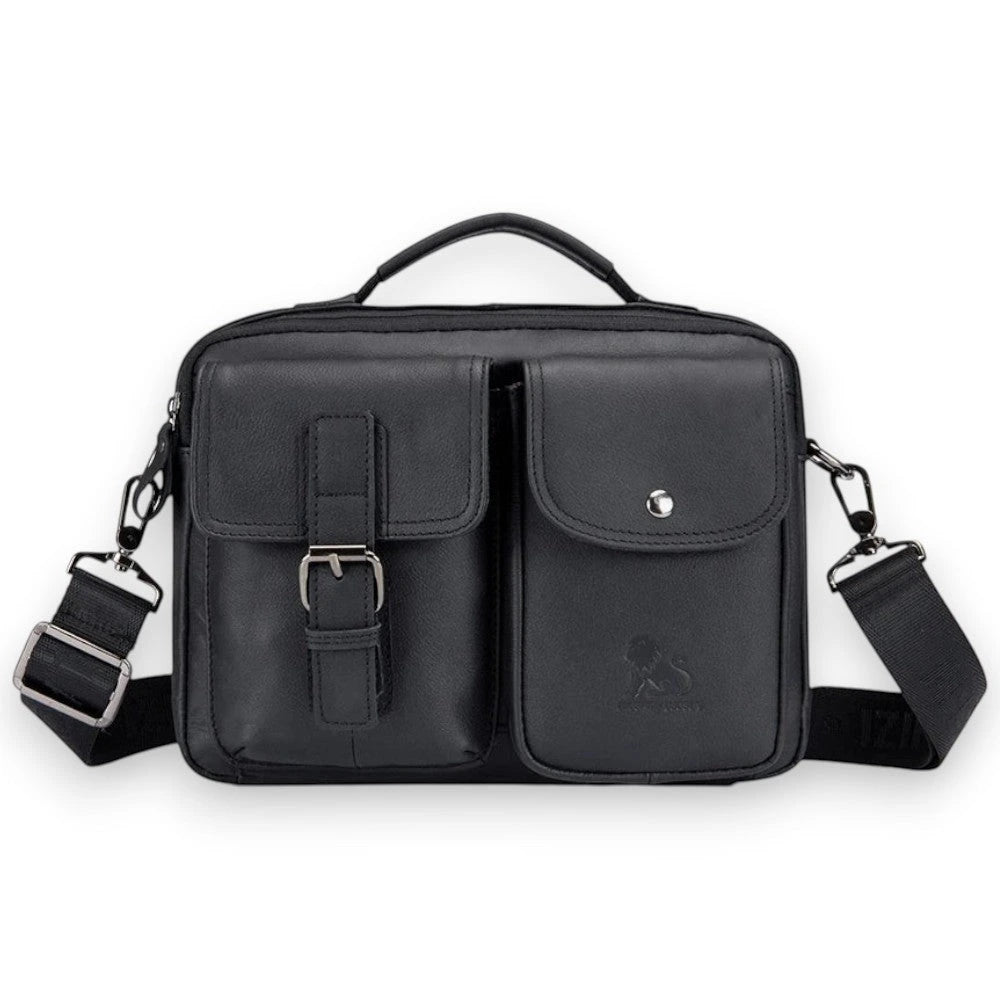 Sac bandoulière Le Sac Bandoulière pour homme en cuir noir véritable avec poches frontales et fermeture éclair
