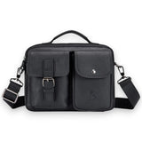 Sac bandoulière Le Sac Bandoulière pour homme en cuir noir véritable avec poches frontales et fermeture éclair