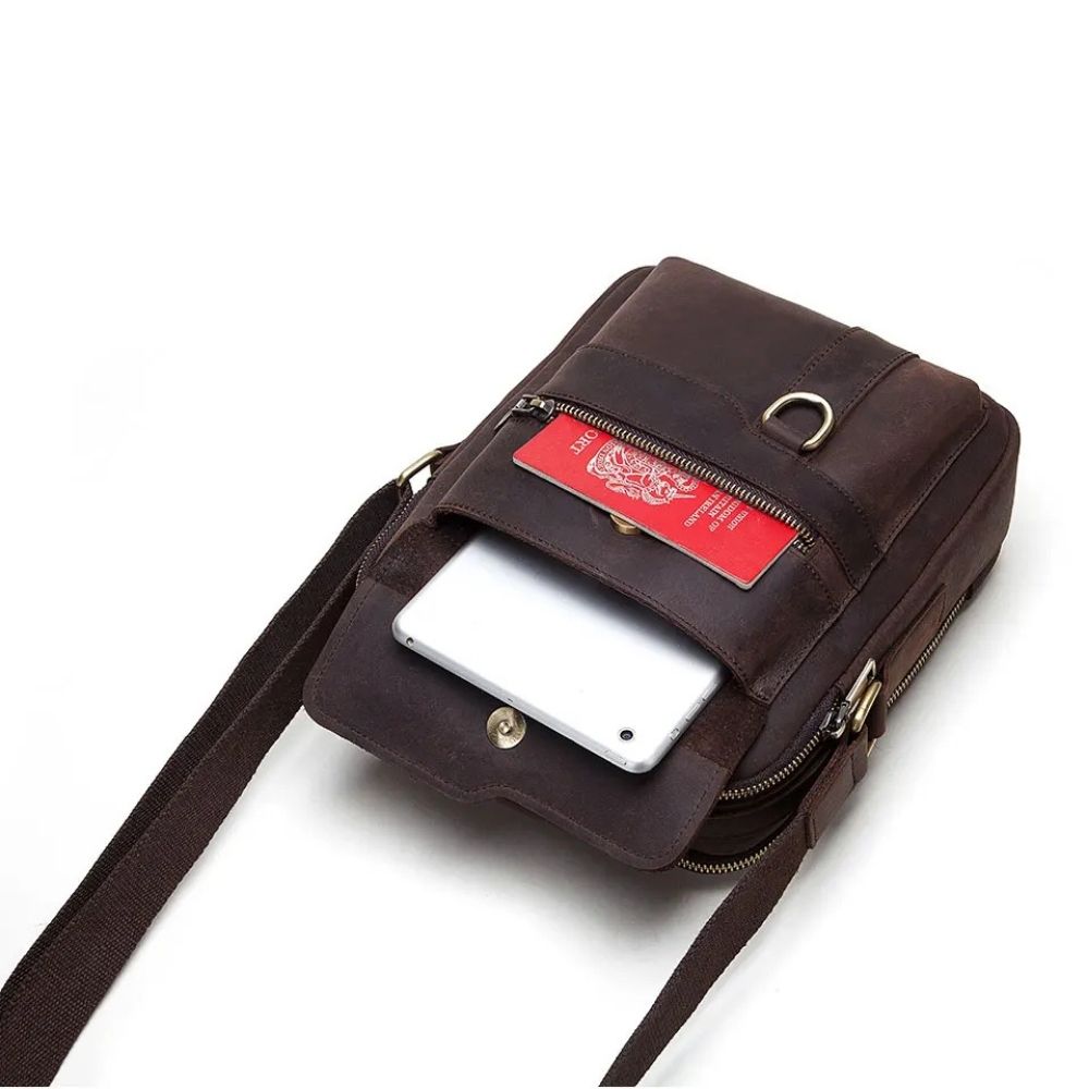 sacoche homme cuir vintage marron poches avant
