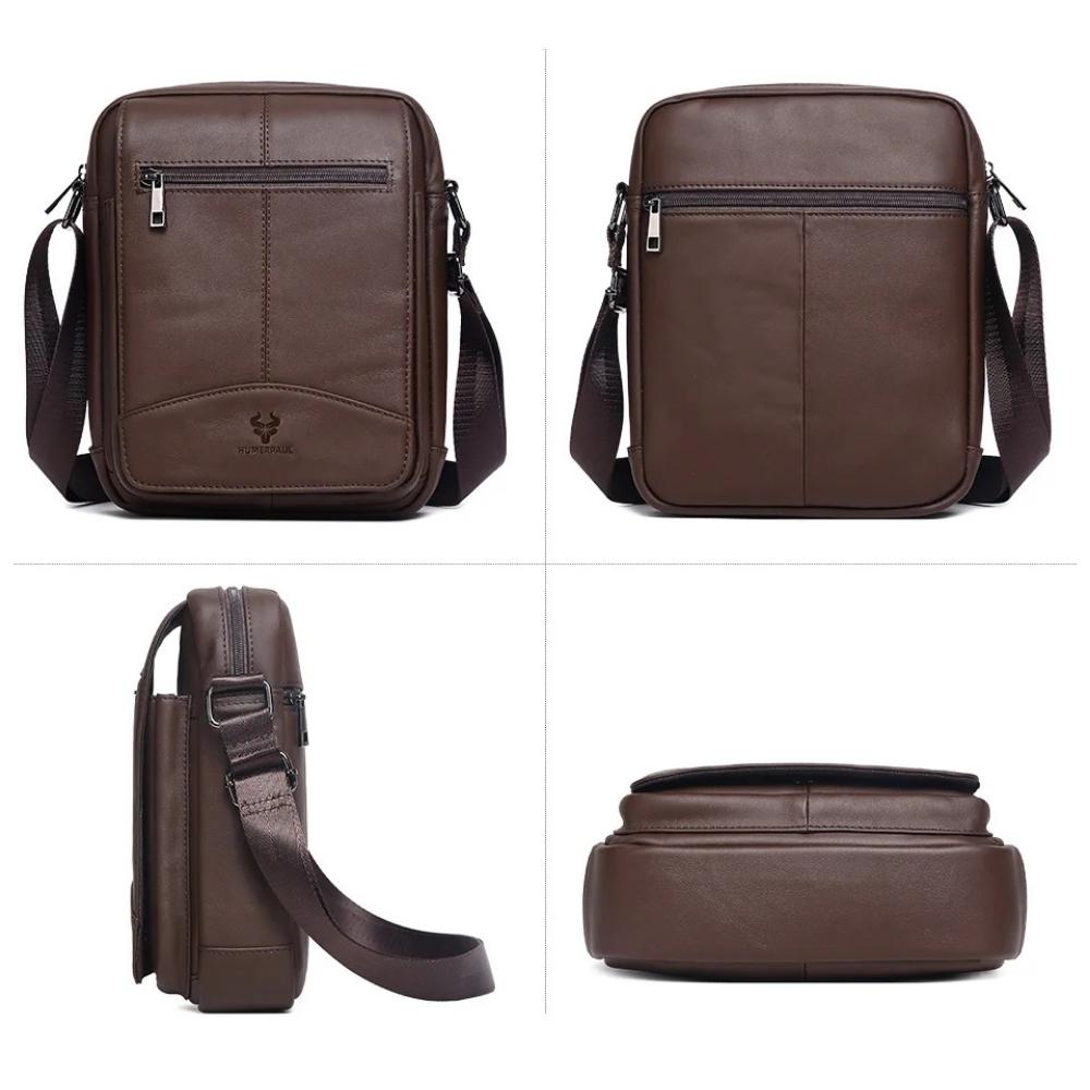 Sacoche homme en cuir authentique marron foncé 4 images