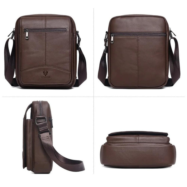 Sacoche homme en cuir authentique marron foncé 4 images
