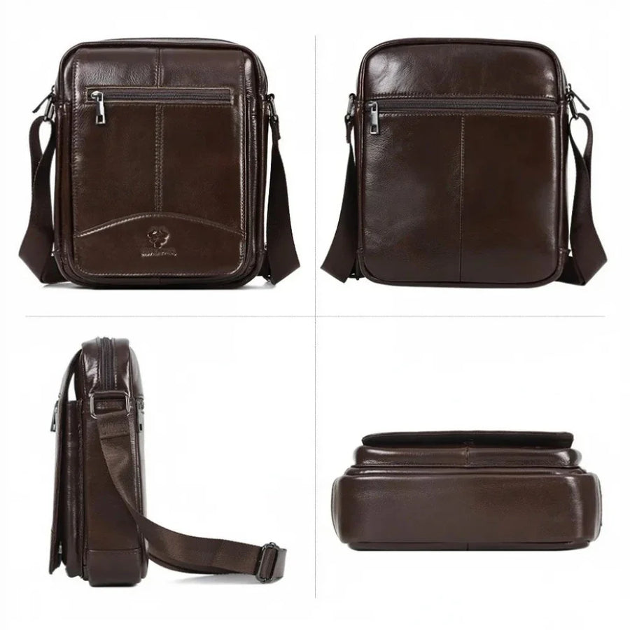 Sacoche homme en cuir authentique marron foncé 4 images
