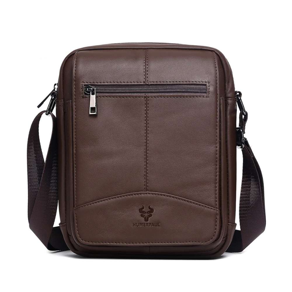 Sacoche homme en cuir authentique marron foncé