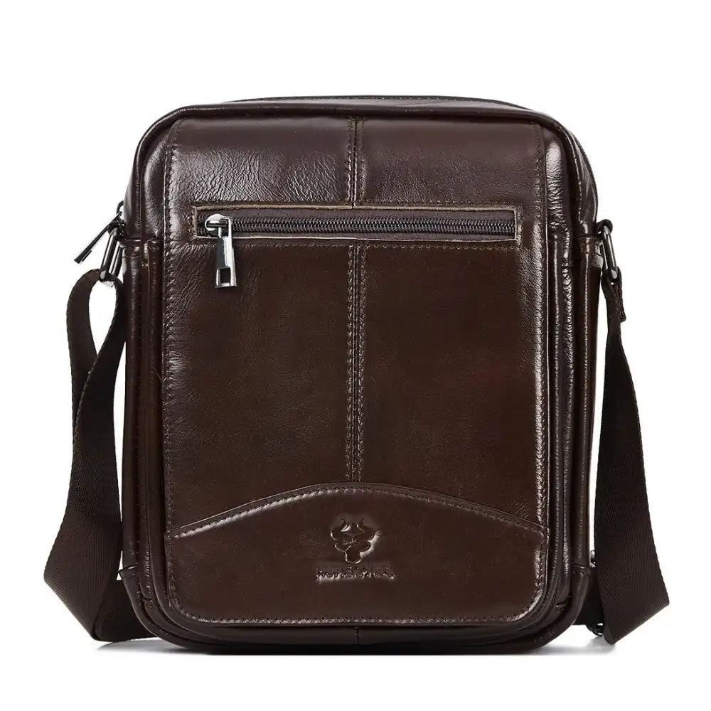 Sacoche homme en cuir authentique marron foncé