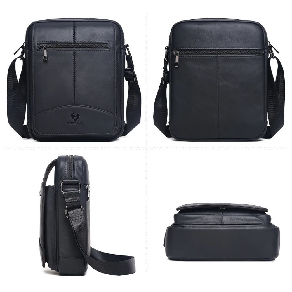 Sacoche homme en cuir authentique noir 4 images