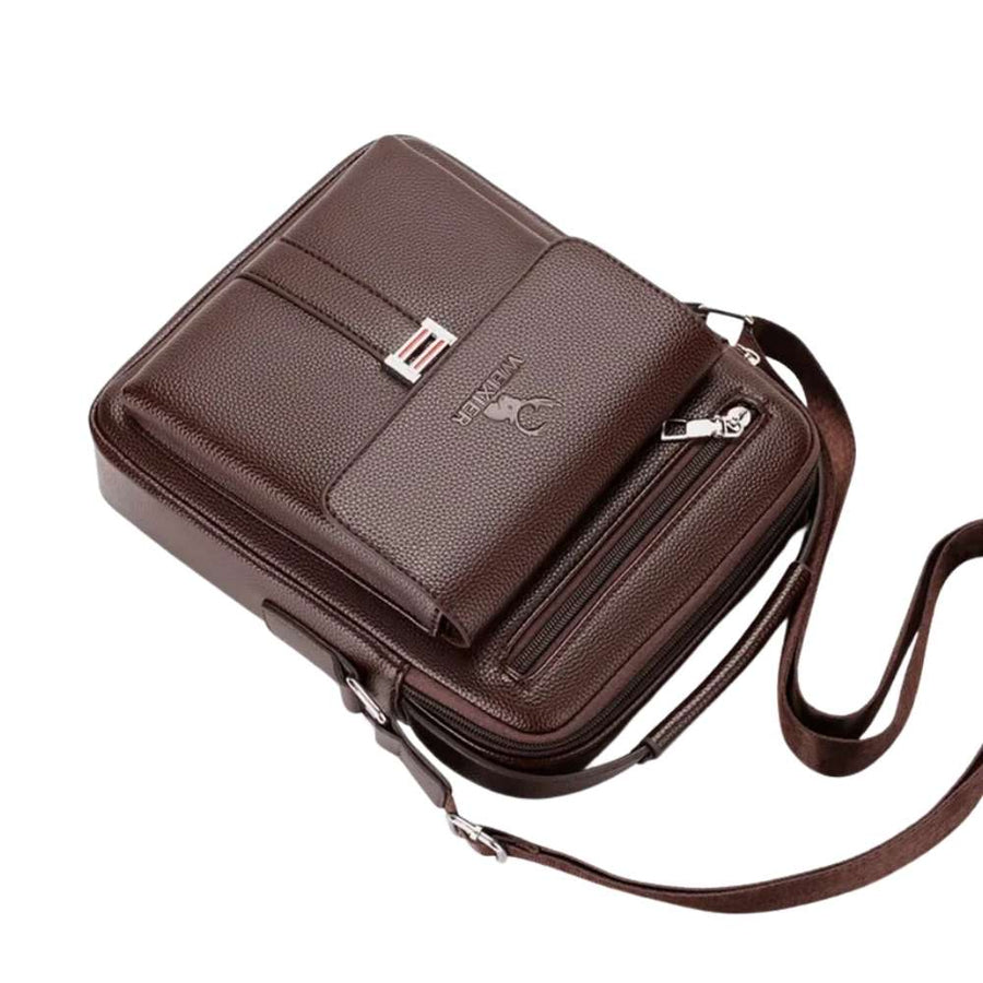 Sacoche homme en simili cuir marron à plat