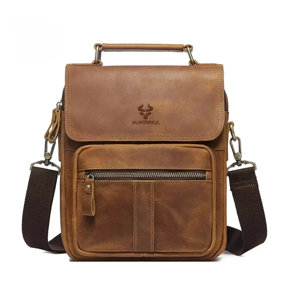sacoche homme grand format en cuir camel