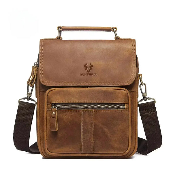 sacoche homme grand format en cuir camel