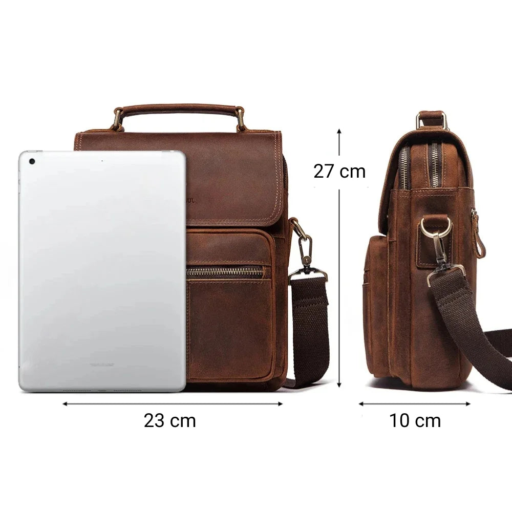 sacoche homme grand format en cuir marron dimensions