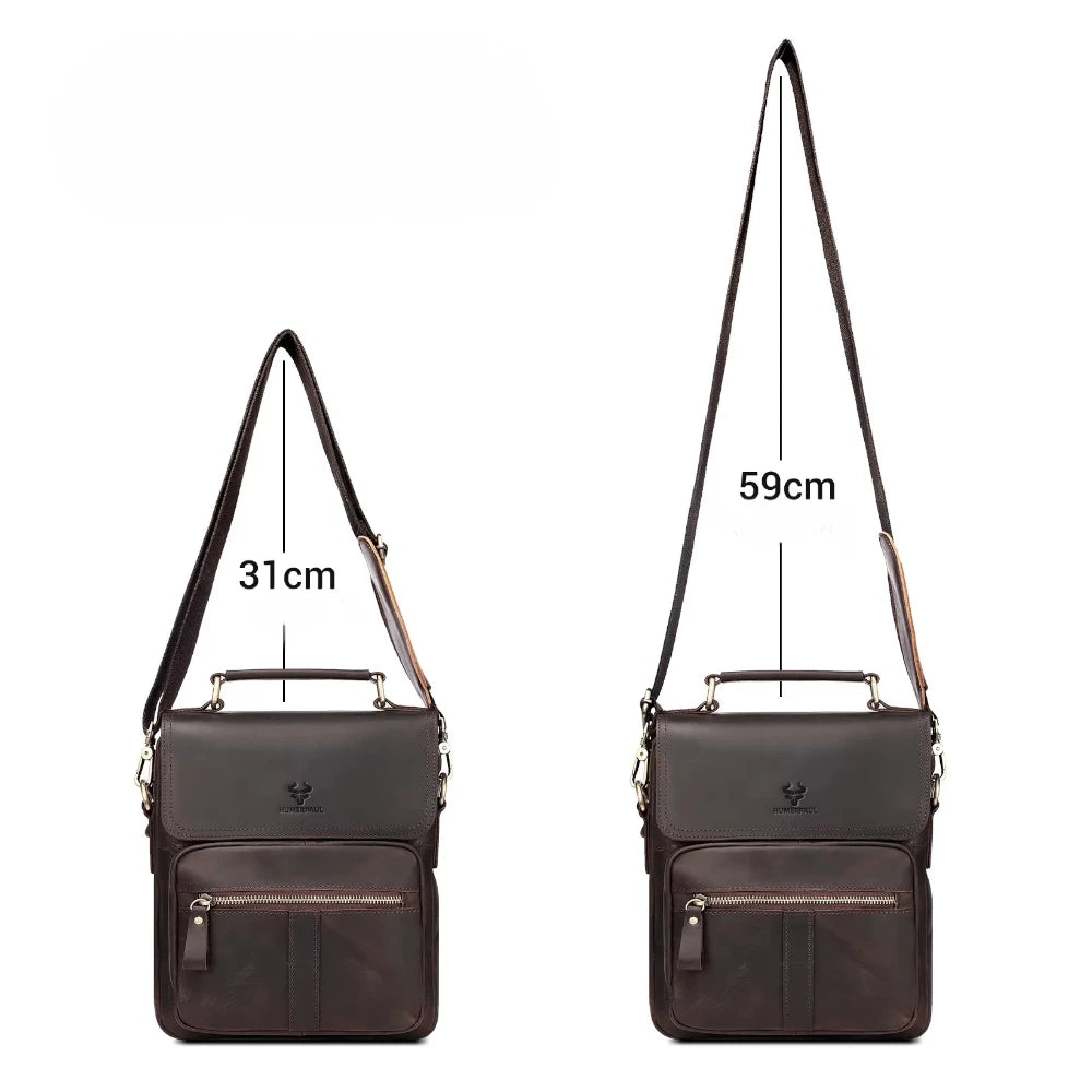 sacoche homme grand format en cuir marron foncé, dimensions bandoulière