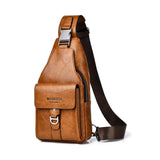 Sacoche homme en simili cuir camel avec bandoulière réglable