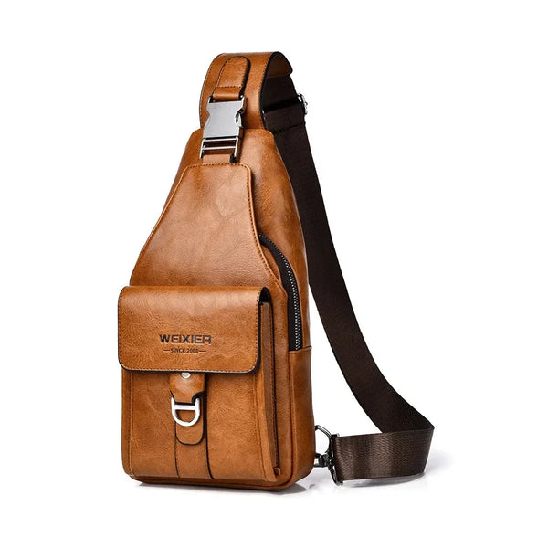 Sacoche homme en simili cuir camel avec bandoulière réglable
