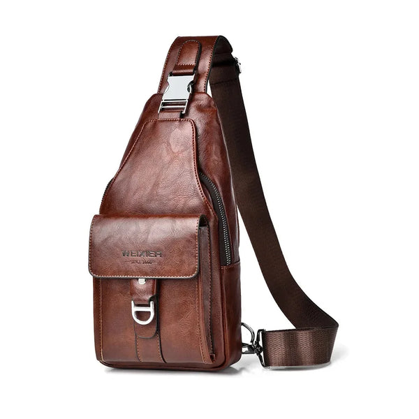 Sacoche homme en simili cuir marron foncé avec bandoulière réglable