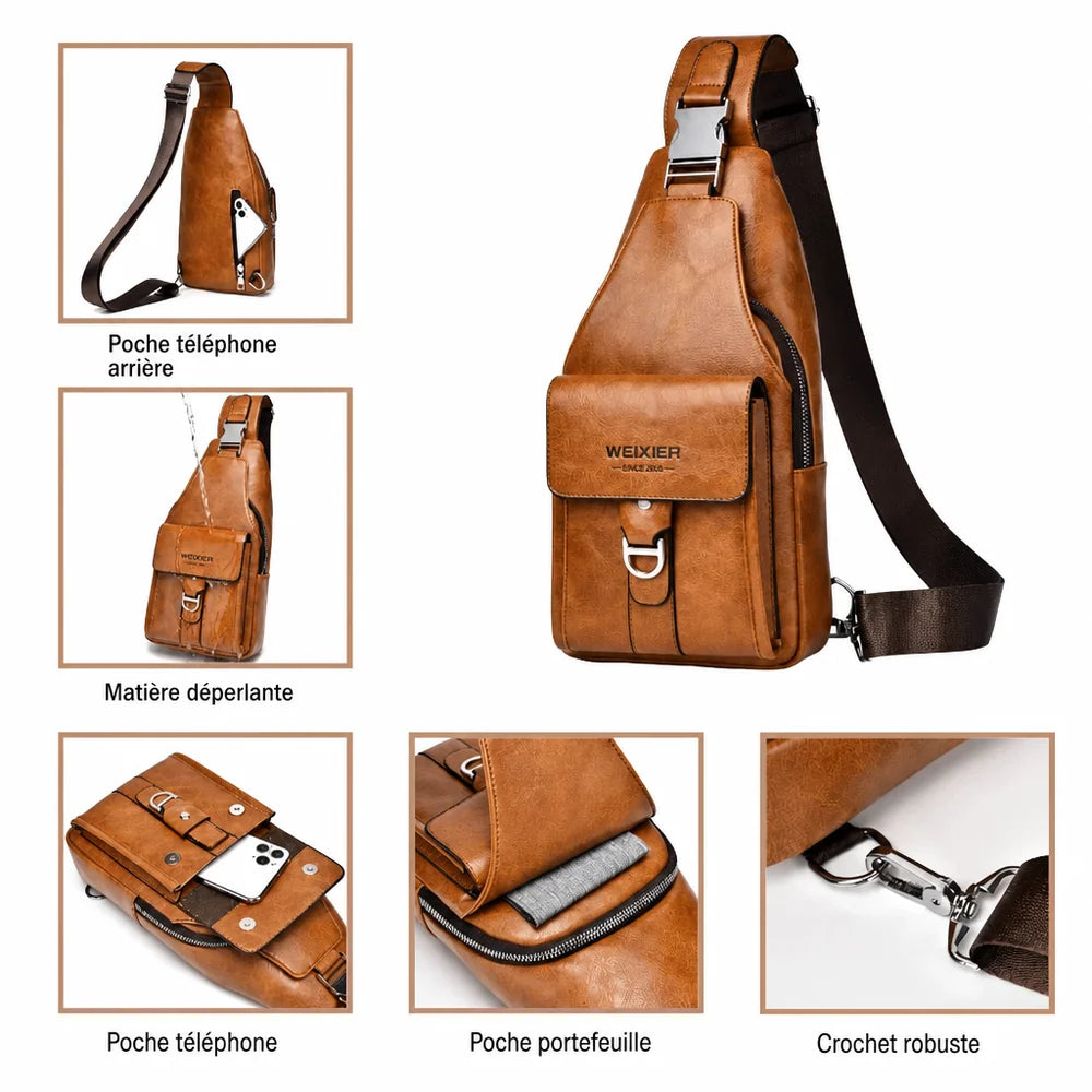 Sacoche homme compacte avec poches zippées, boucle robuste et rangements