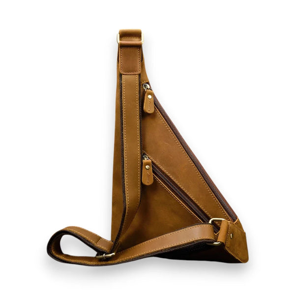 Sacoche homme triangle en cuir camel arrière