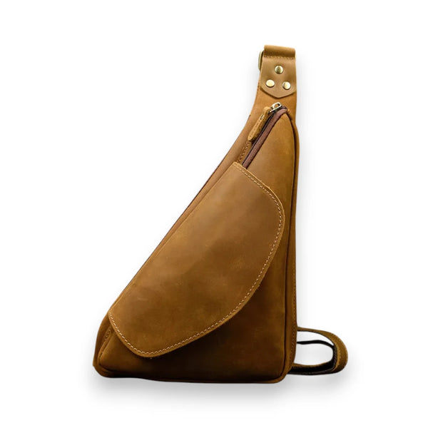 Sacoche homme triangle en cuir camel