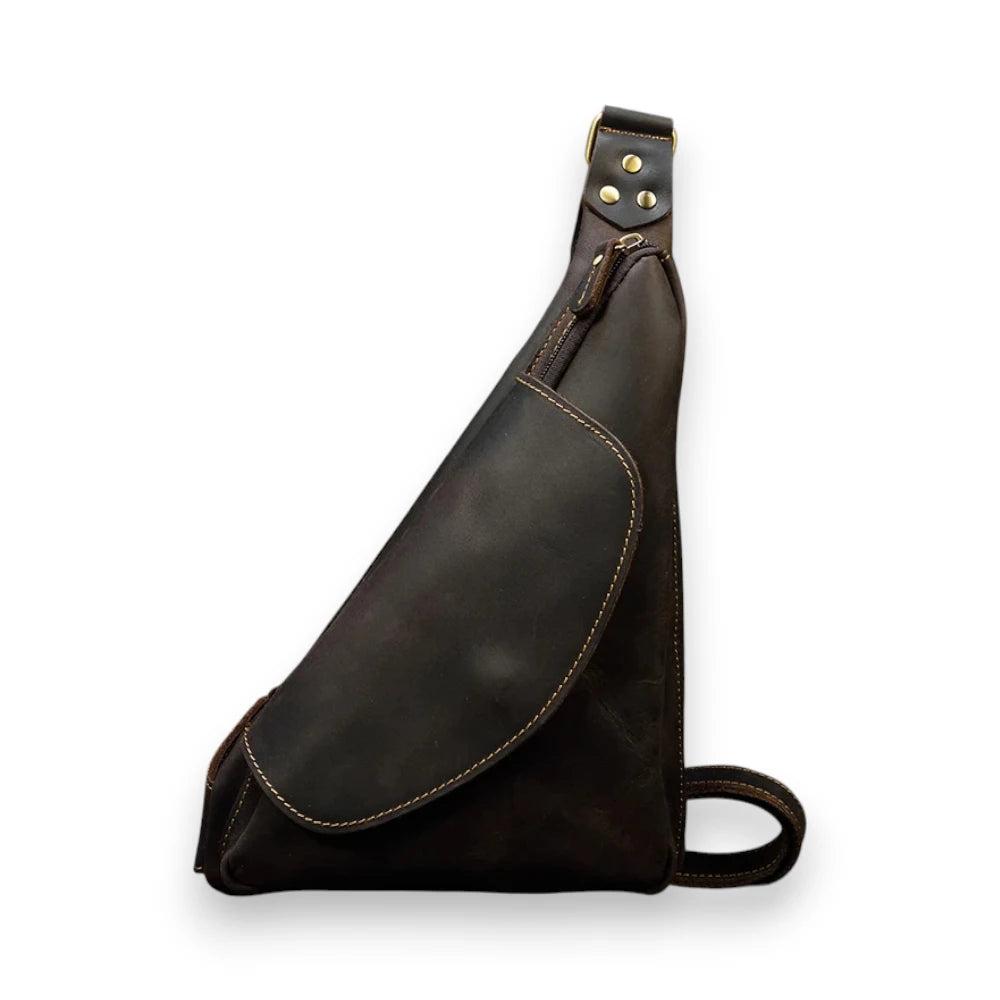 Sacoche homme triangle en cuir marron foncé