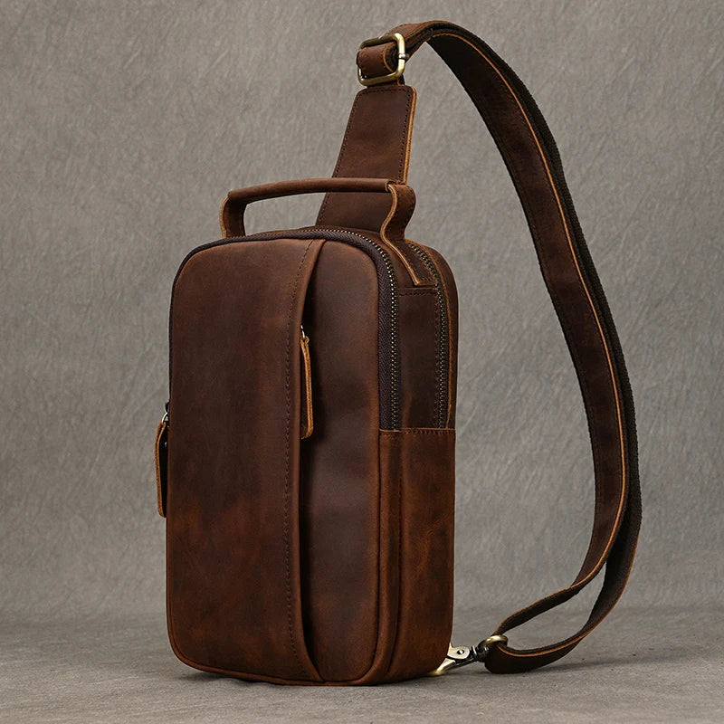 Sacoche pour homme en cuir véritable marron bandoulière