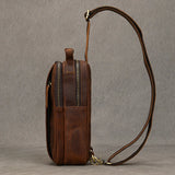 Sacoche pour homme en cuir véritable marron de côté