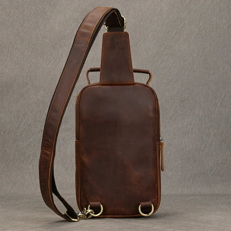 Sacoche pour homme en cuir véritable marron de dos