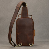 Sacoche pour homme en cuir véritable marron de dos