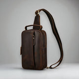 Sacoche pour homme en cuir véritable marron foncé bandoulière