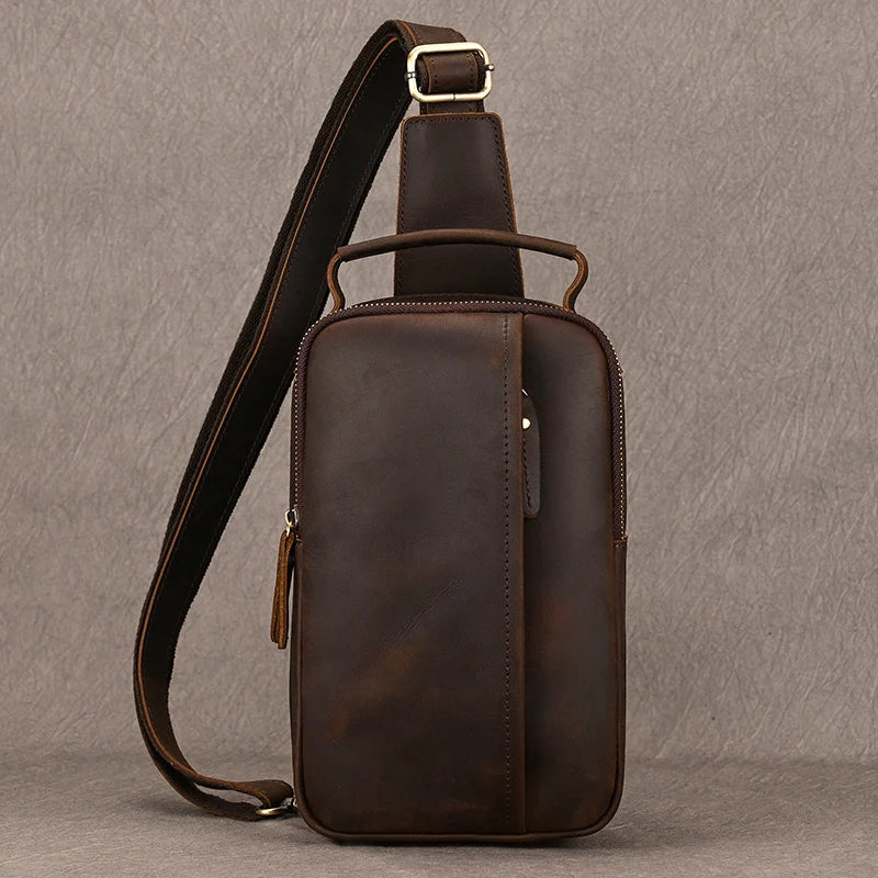 Sacoche pour homme en cuir véritable marron foncé