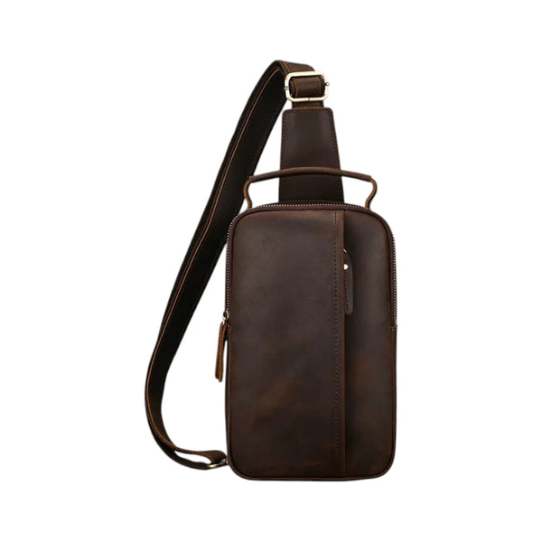 Sacoche pour homme en cuir véritable marron foncé