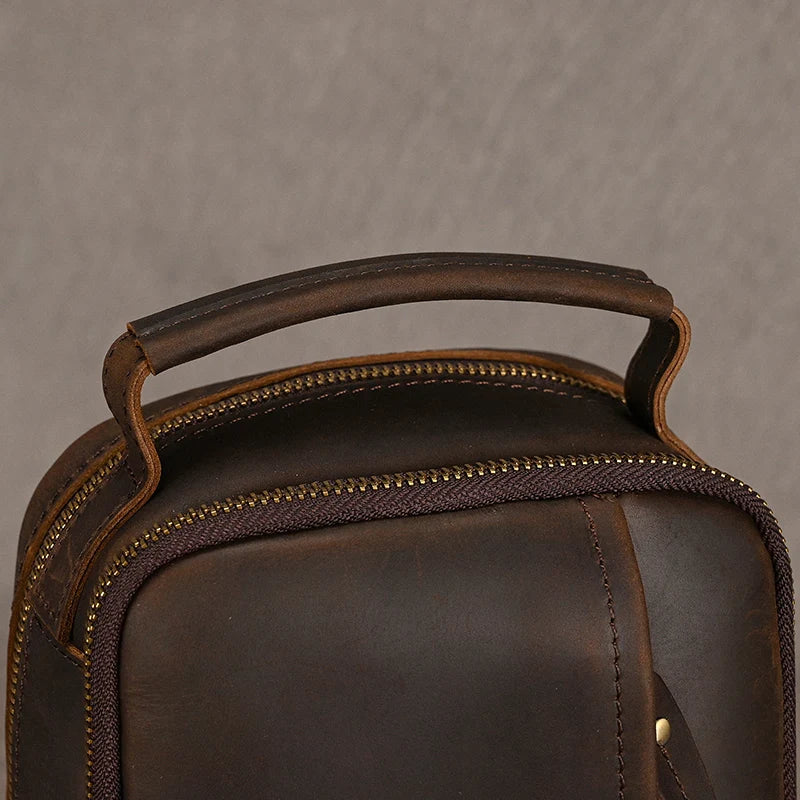 Sacoche pour homme en cuir véritable poignée