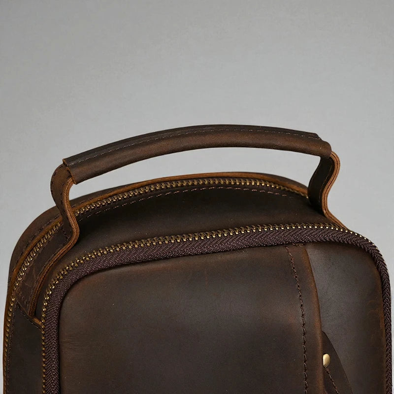 Sacoche pour homme en cuir véritable poignée