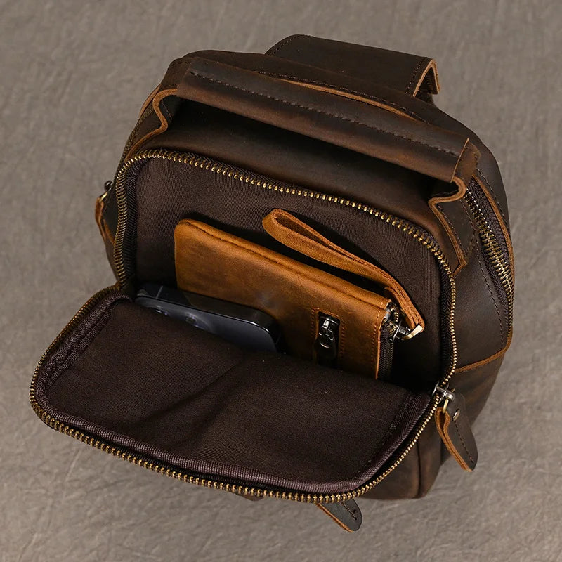 Sacoche pour homme en cuir véritable rangement
