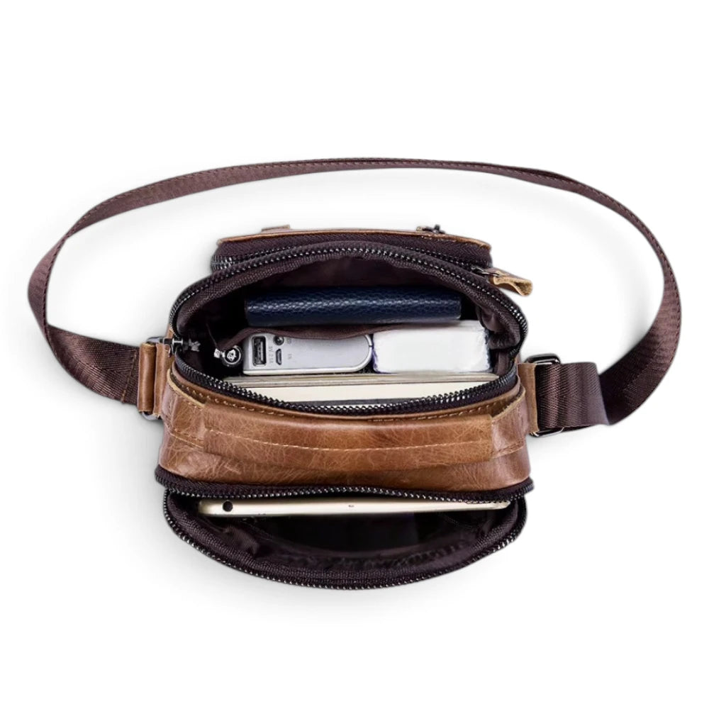 Sacoche pratique en cuir homme camel, vue intérieure